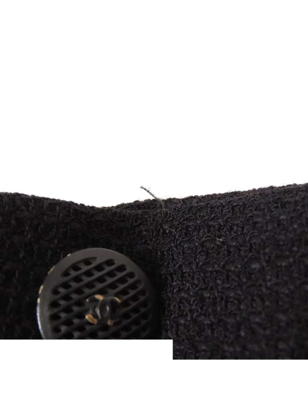 Chanel Ruffle Jacket CC Logo Front Zip Black Wool Rayon Tailored 38